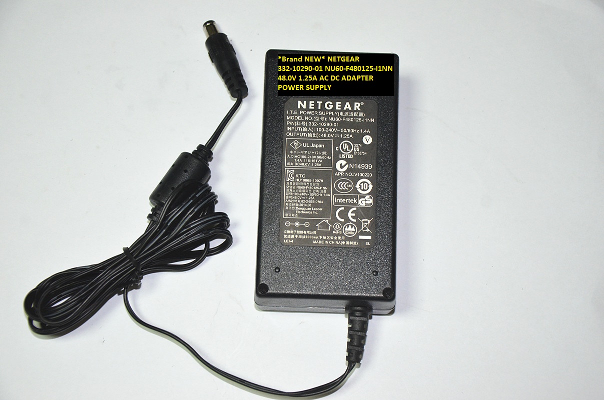 *Brand NEW* 48.0V 1.25A NETGEAR NU60-F480125-I1NN 332-10290-01 AC DC ADAPTER POWER SUPPLY